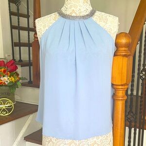 NWOT Agaci blue embellished halter chiffon top